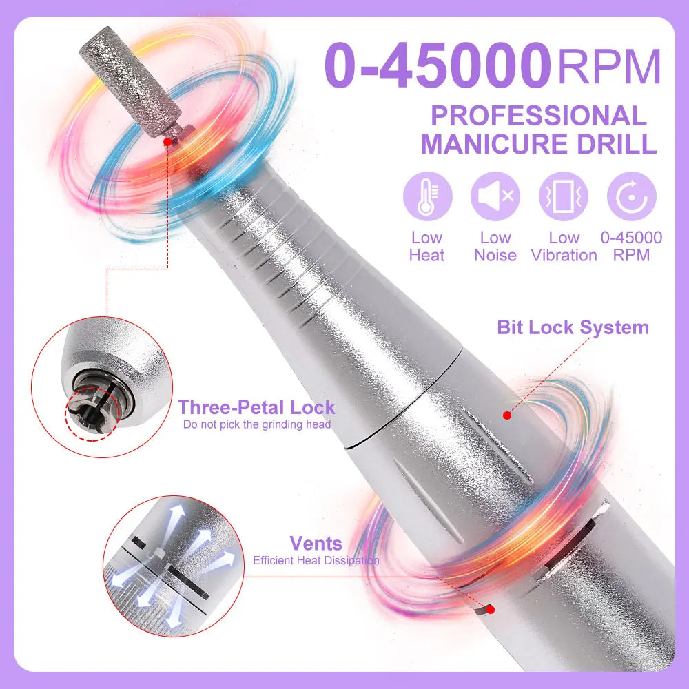 Hign-concerned Nail Drill 45000 RPM Rechargeable Electric File For Acrylic