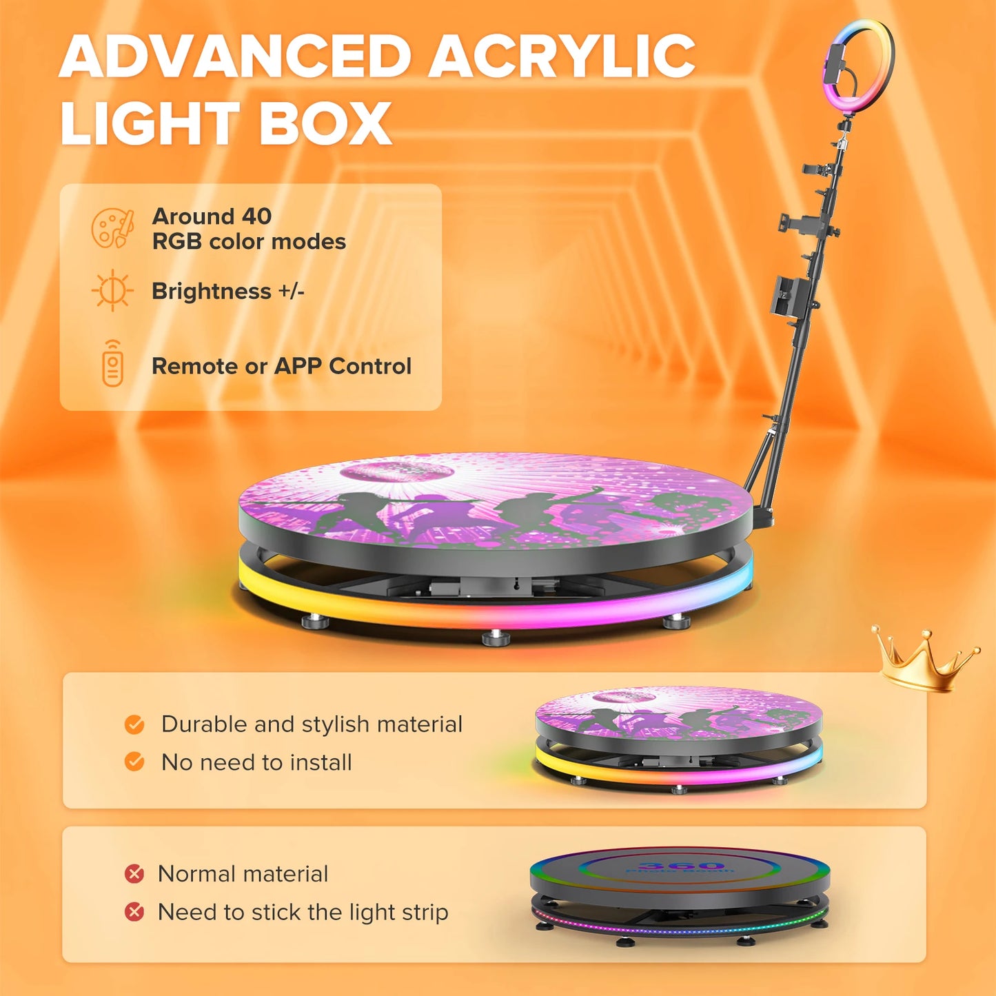 360 Photo Booth Flight Case RGB Ring Light App Remote