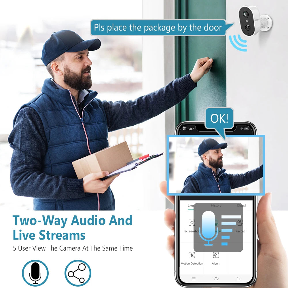 ANRAN 2K Battery Camera With 2.4G WiFi Night Vision IP65