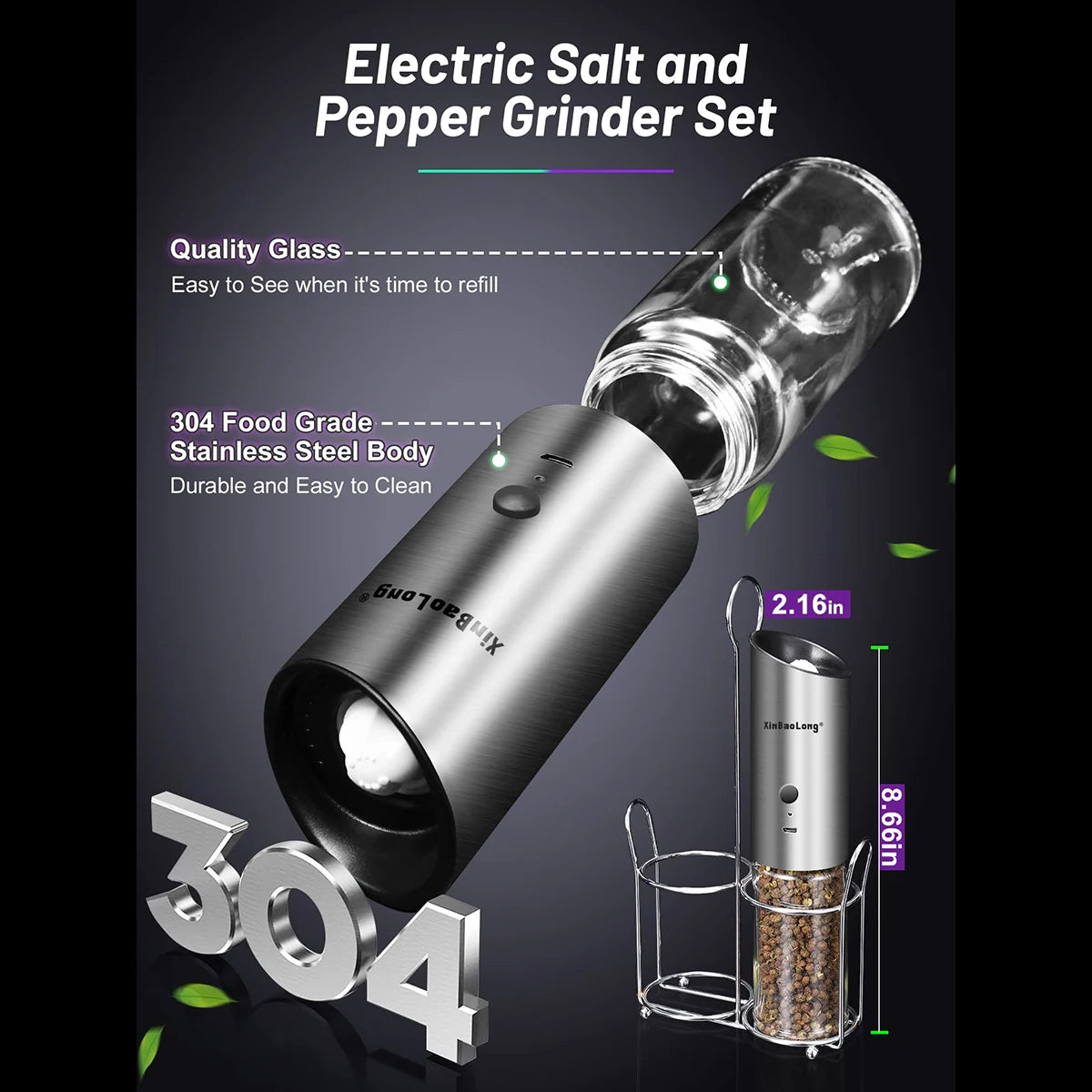 Herb and Spice Tools Salt Pepper Grinder USB Rechargeable