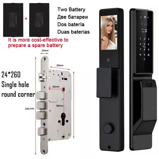 Alexa Voice Control Smart Door Lock Tuya APP 3D Face Recognition Electronic Digital Smart Door Lock With Camera