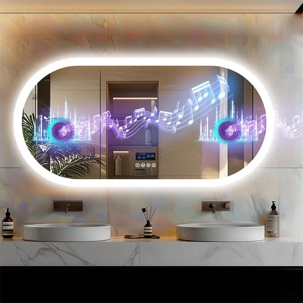 Oval Bathroom LED Vanity Mirror Wall Mount With Bluetooth