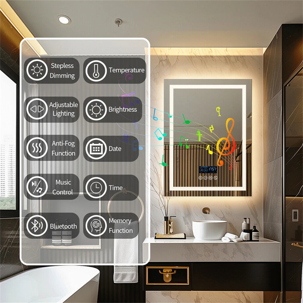 Smart Led Bathroom Mirror With Bluetooth Speaker Anti Fog
