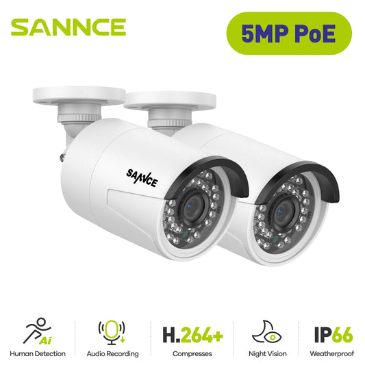 SANNCE 5MP POE Outdoor Weatherproof Bullet Camera Kit