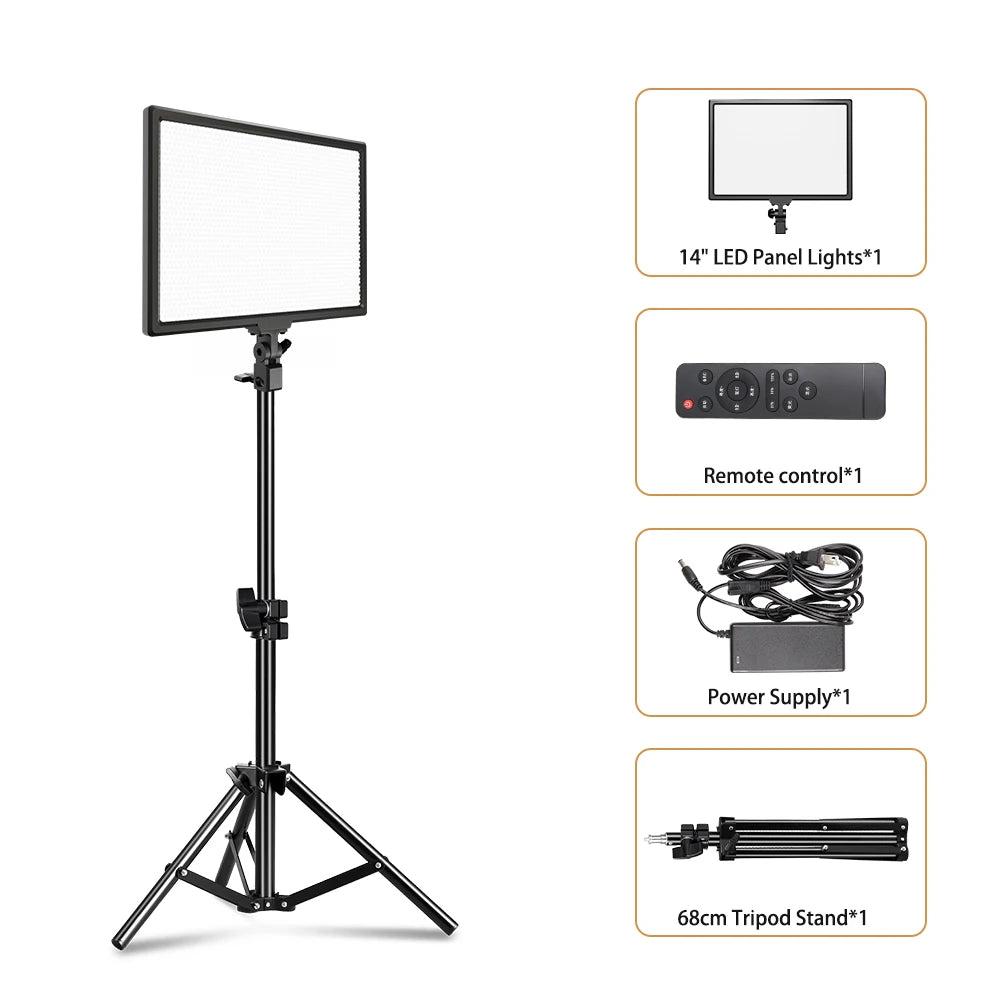 14 Inch Bi Color Dimmable LED Panel Light With Tripod