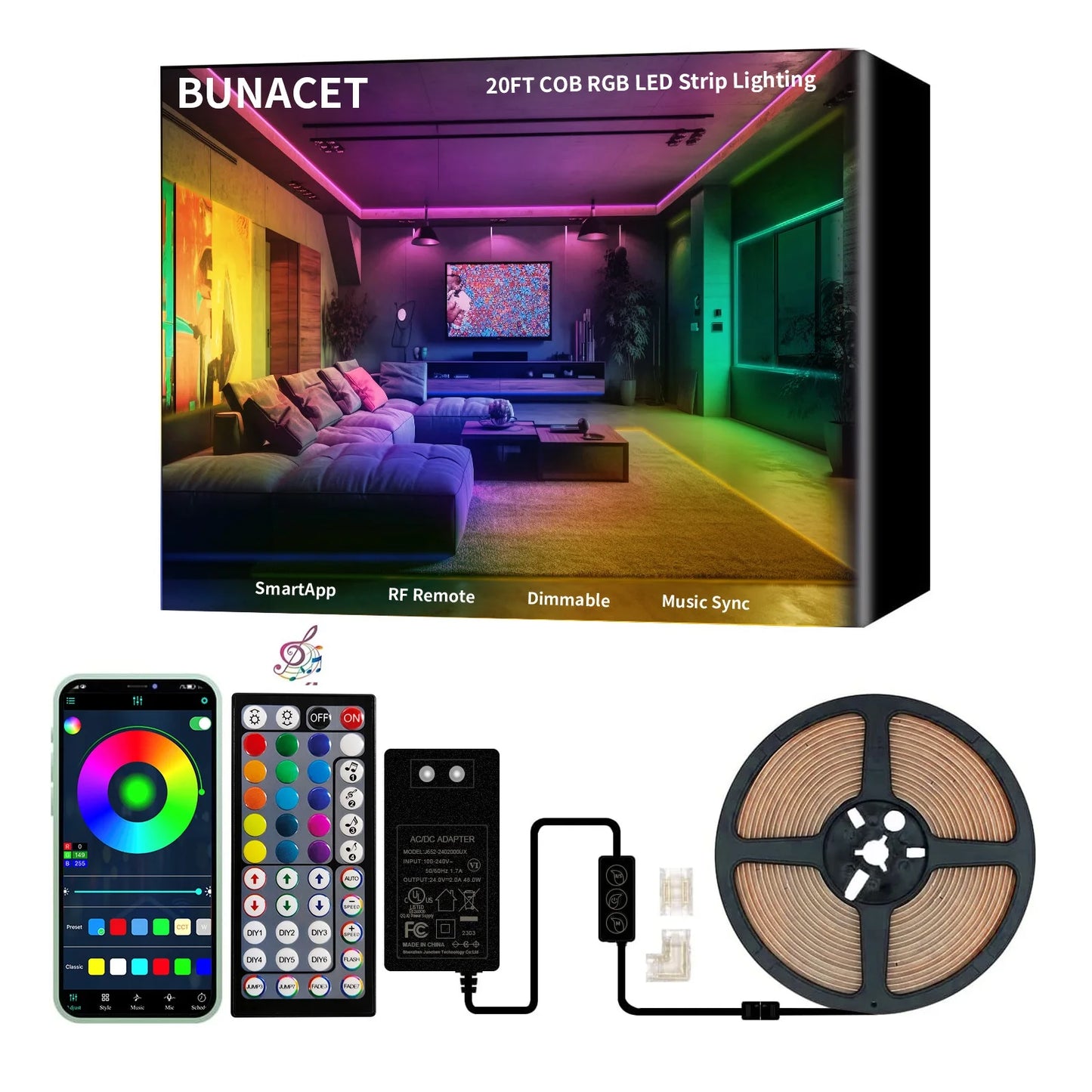 COB RGB LED Strip Lights Bluetooth 6M 12M Home Decor
