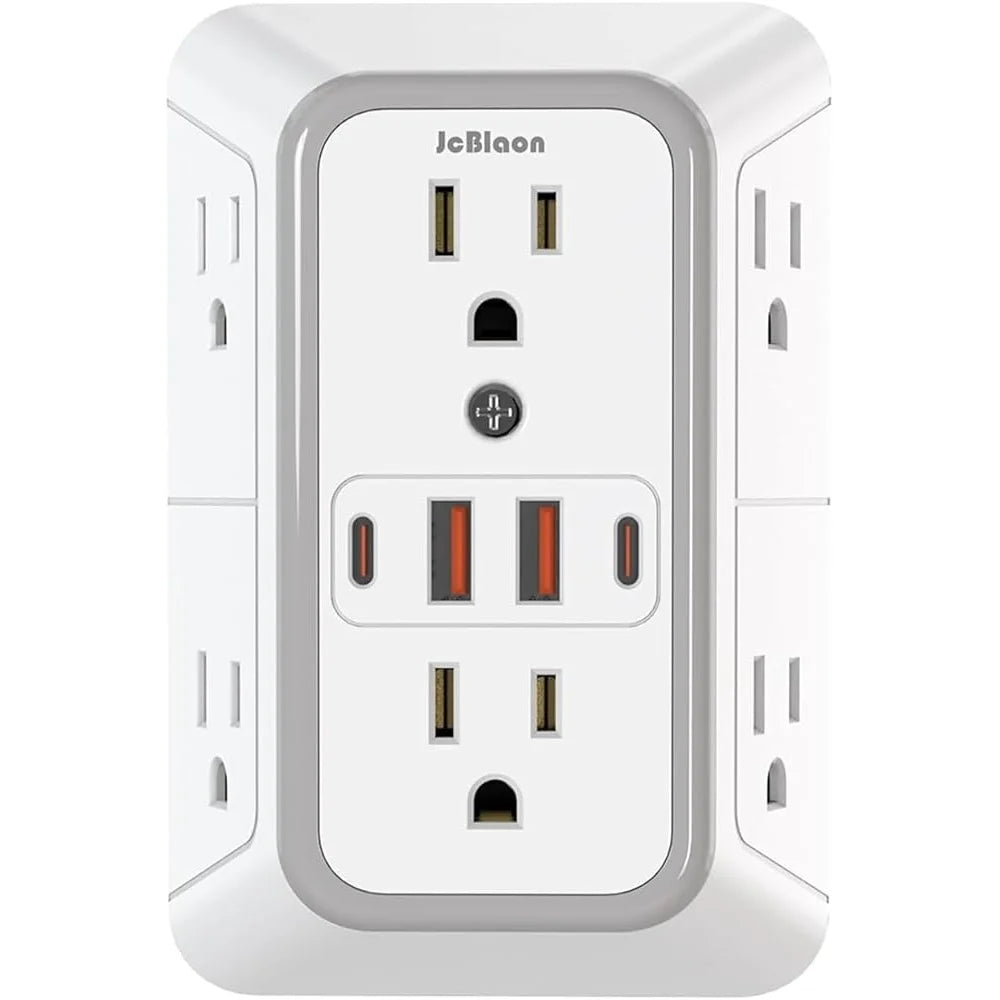 6 Outlet Surge Protector Wall Plug Extender With USB Ports