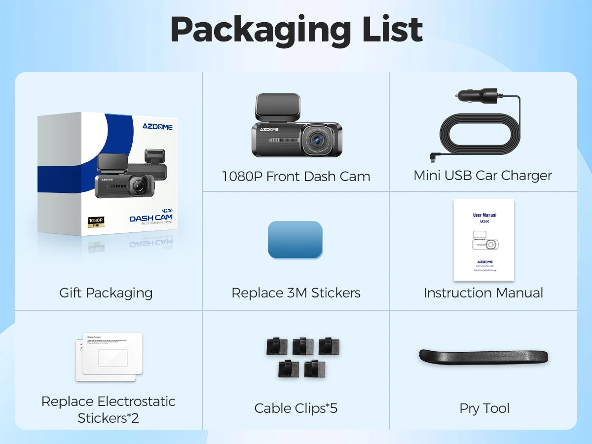 AZDOME M200 Dash Cam 1080P Built In WiFi App Control