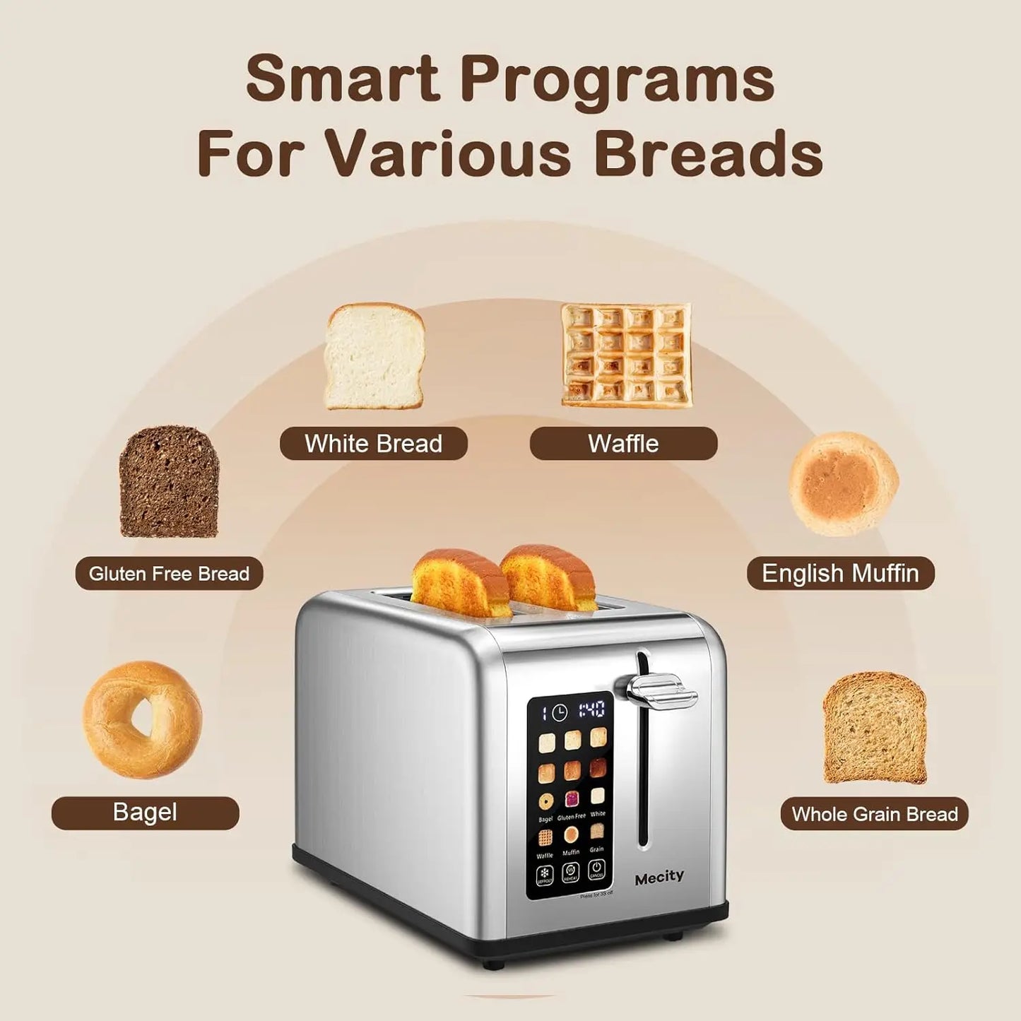 Iosn Stainless Steel Touch Screen Toaster With Timer Defrost