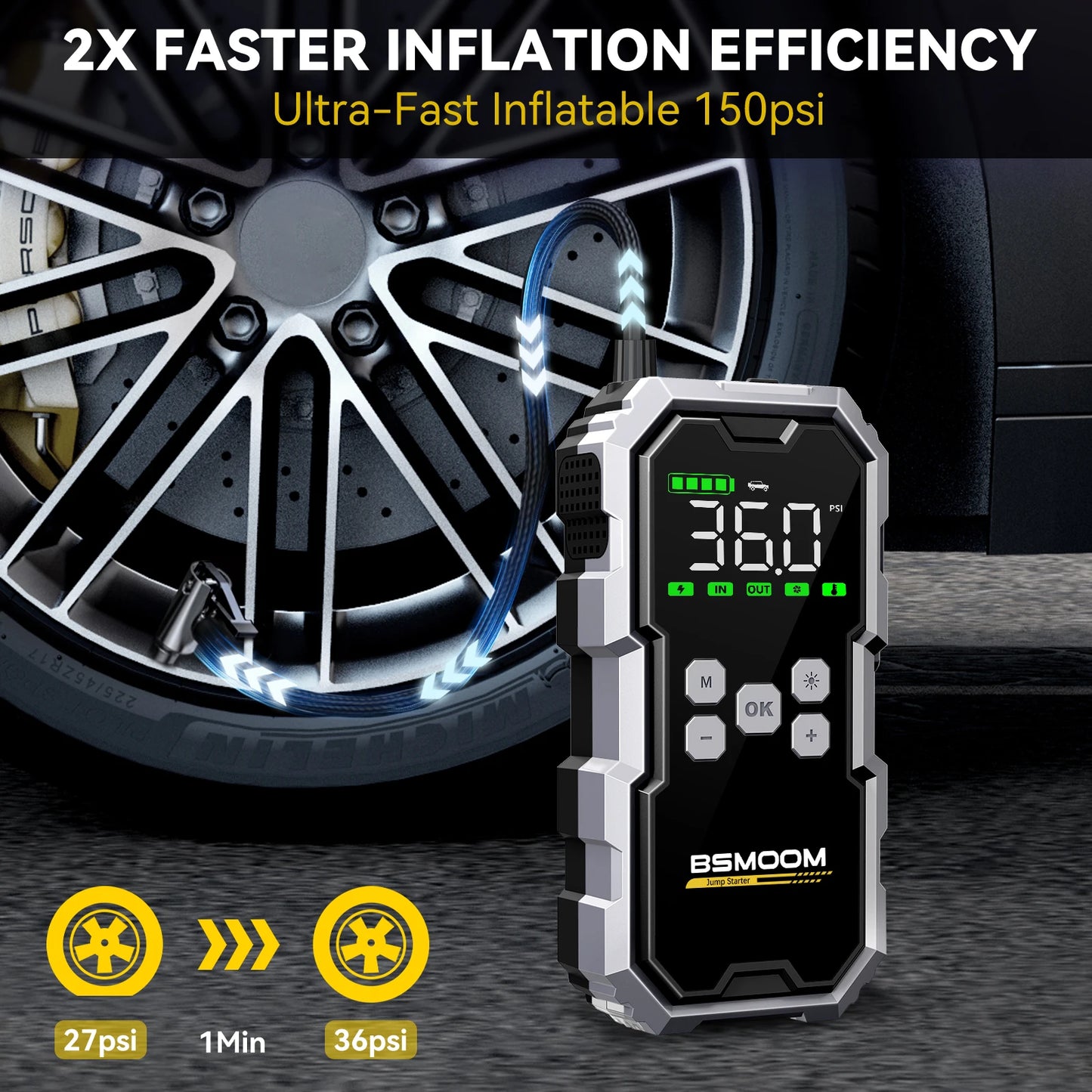 Biuble 7000A Car Jump Starter With 150PSI Air Compressor