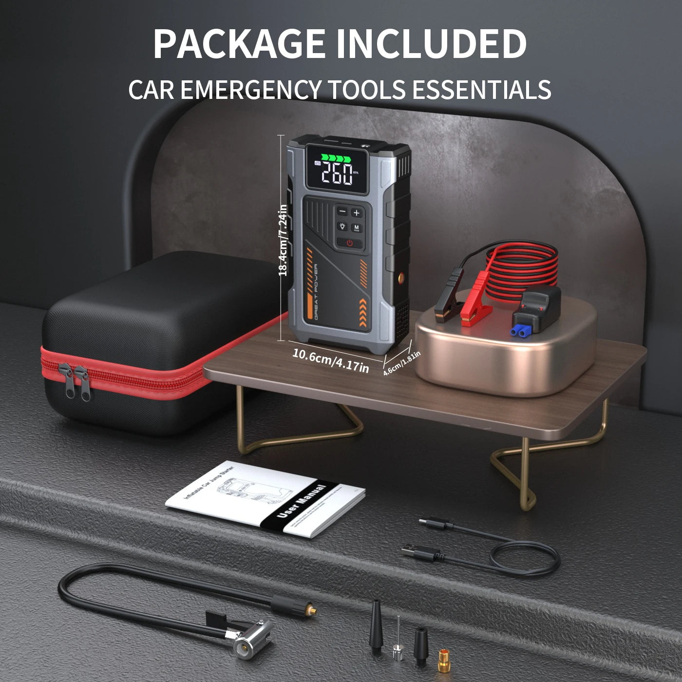 Geeneu Portable Jump Starter With Air Compressor 3000A Peak