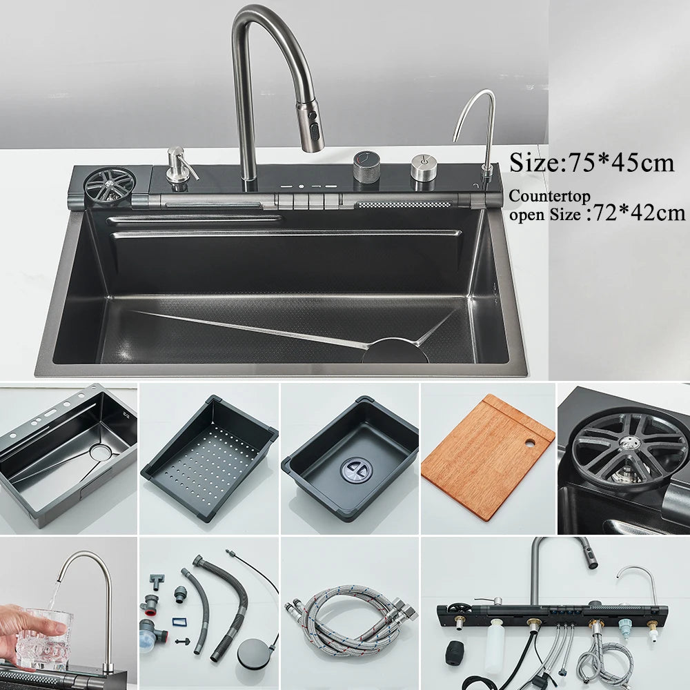 Golden Smart Digital Display Kitchen Sink Set Temp Control