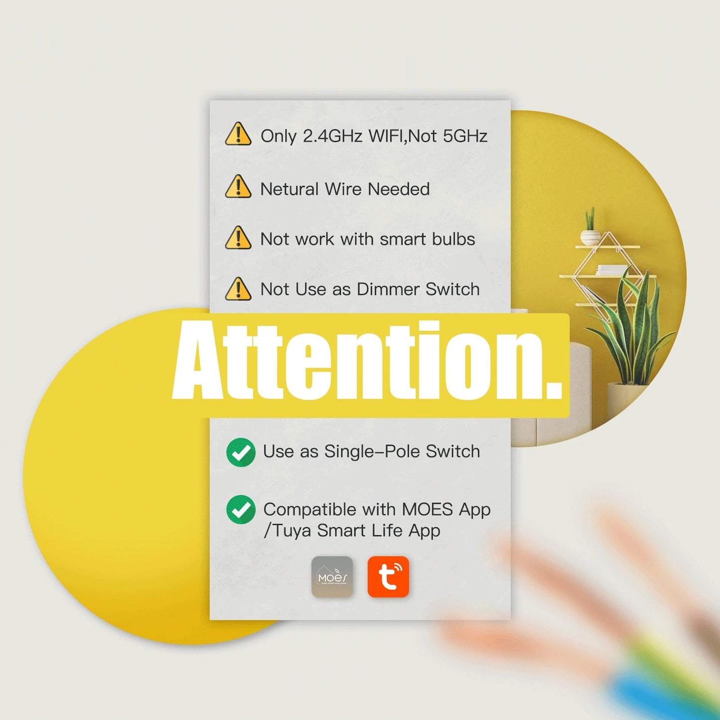 MOES Tuya WiFi Smart Light Switch Single Pole Wall Switch