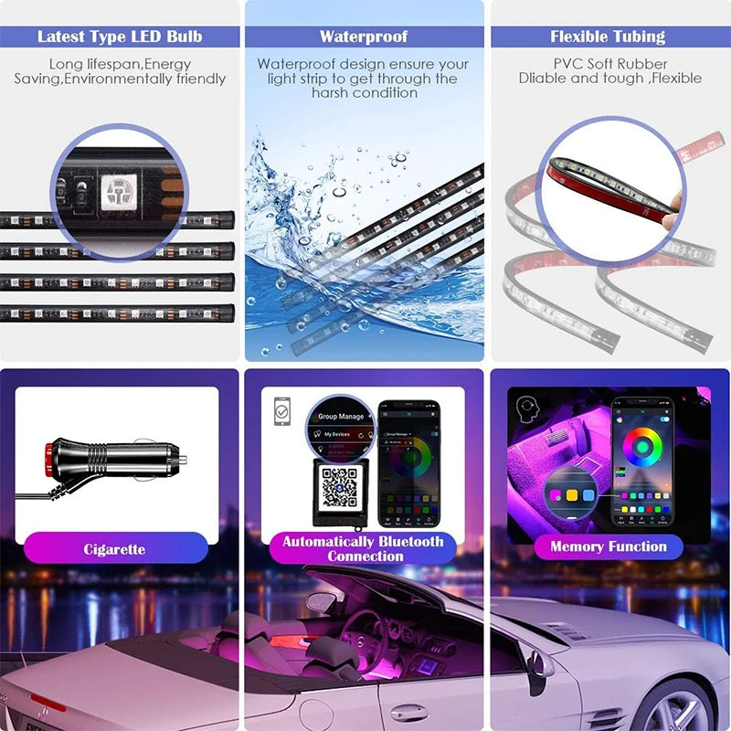 Car Ambient LED Interior Light RGB Strip Bluetooth App