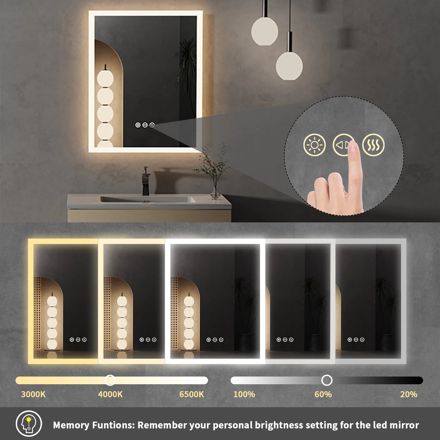 16x20 Led Lighted Wall Mounted Vanity Mirror Anti Fog