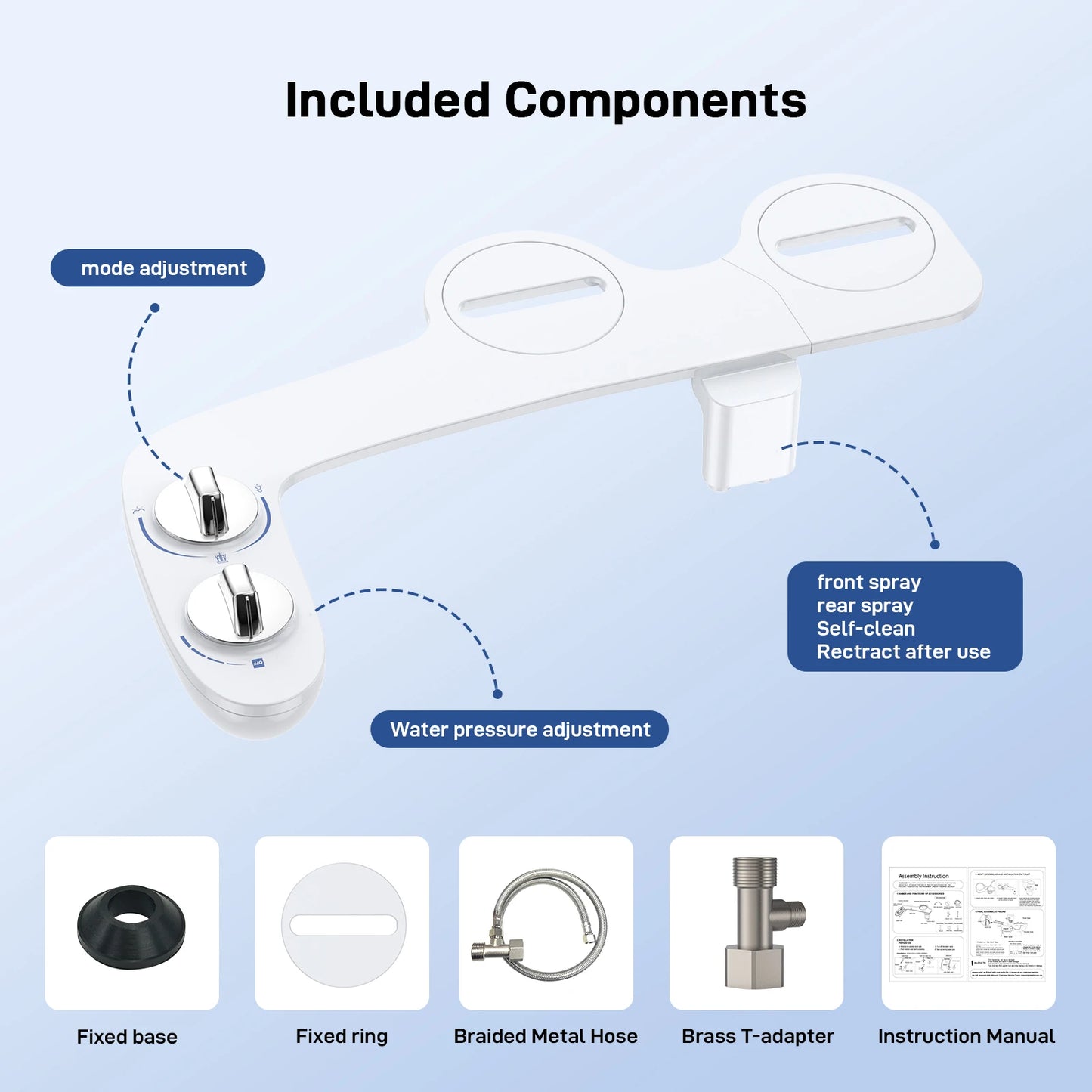 Fresh Water Non Electric Bidet Attachment With Dual Nozzles