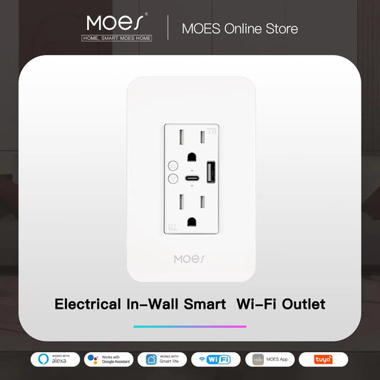 MOES WiFi Smart Power Socket Type C USB Outlet Alexa