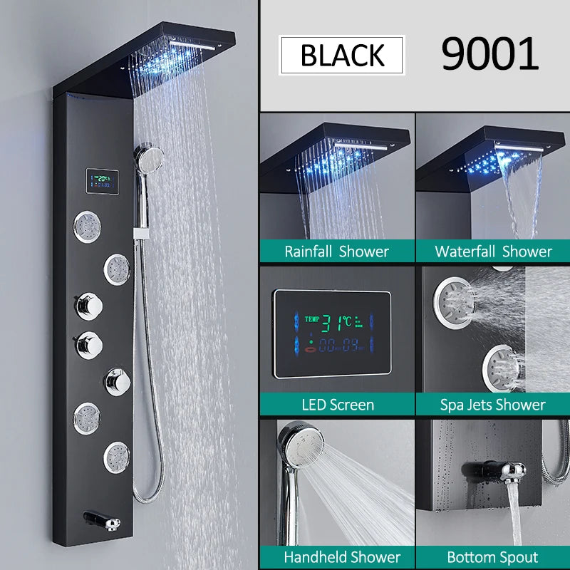 Led Shower Panel Tower System With Rainfall Massage Display