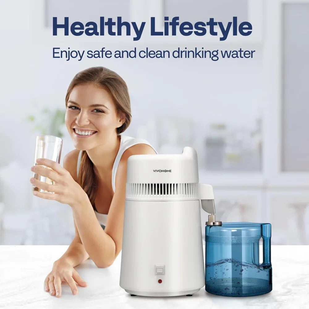 Water Distiller Countertop 1.6 Gallon/6L 900W Distilled Water Machine with Smart Switch Purifier Filter for Home Office, White