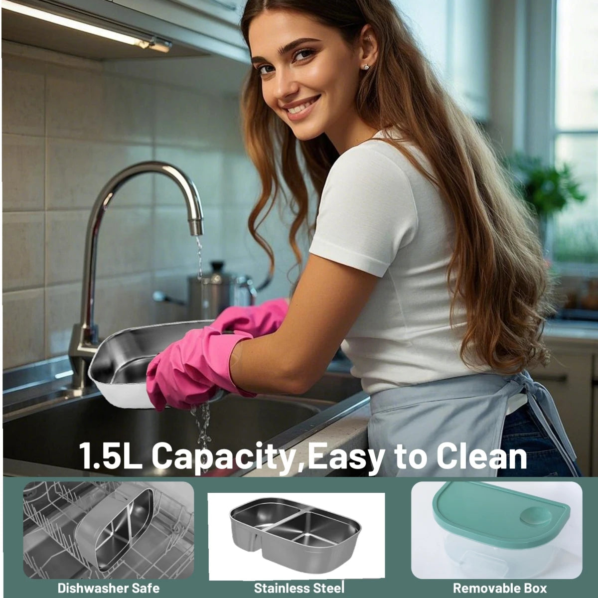 Electric Lunch Box 60W Fast Heated Dual Stainless Steel Containers