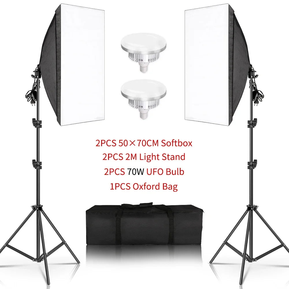 50x70cm Softbox 45W/70W Bulb Photography Studio Photo Lighting Kit Continuous Light System For Camera With  Remote Control