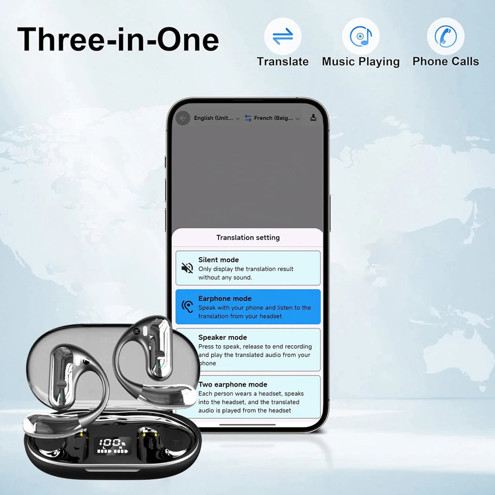 AI Translator Earbuds 144 Languages Real Time Bluetooth