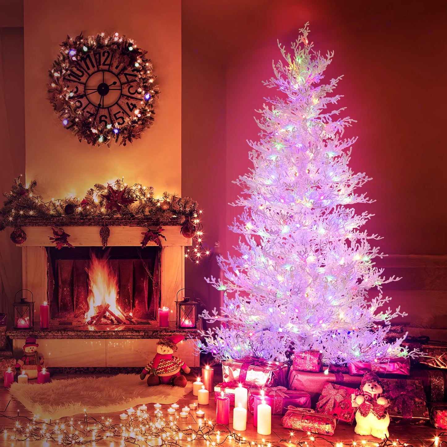 LIFEZEA Pre Lit Artificial Christmas Tree With 11 Lighting Modes