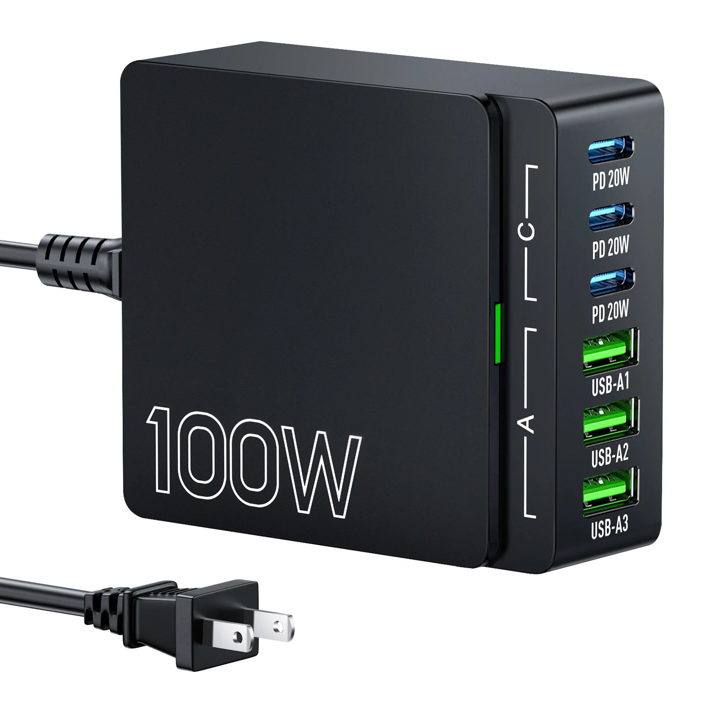 100W 6 Port GaN Quick Charge Hub PD 3.0 Type C USB A Ports