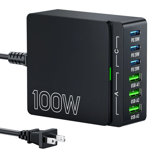100W 6 Port GaN Quick Charge Hub PD 3.0 Type C USB A Ports