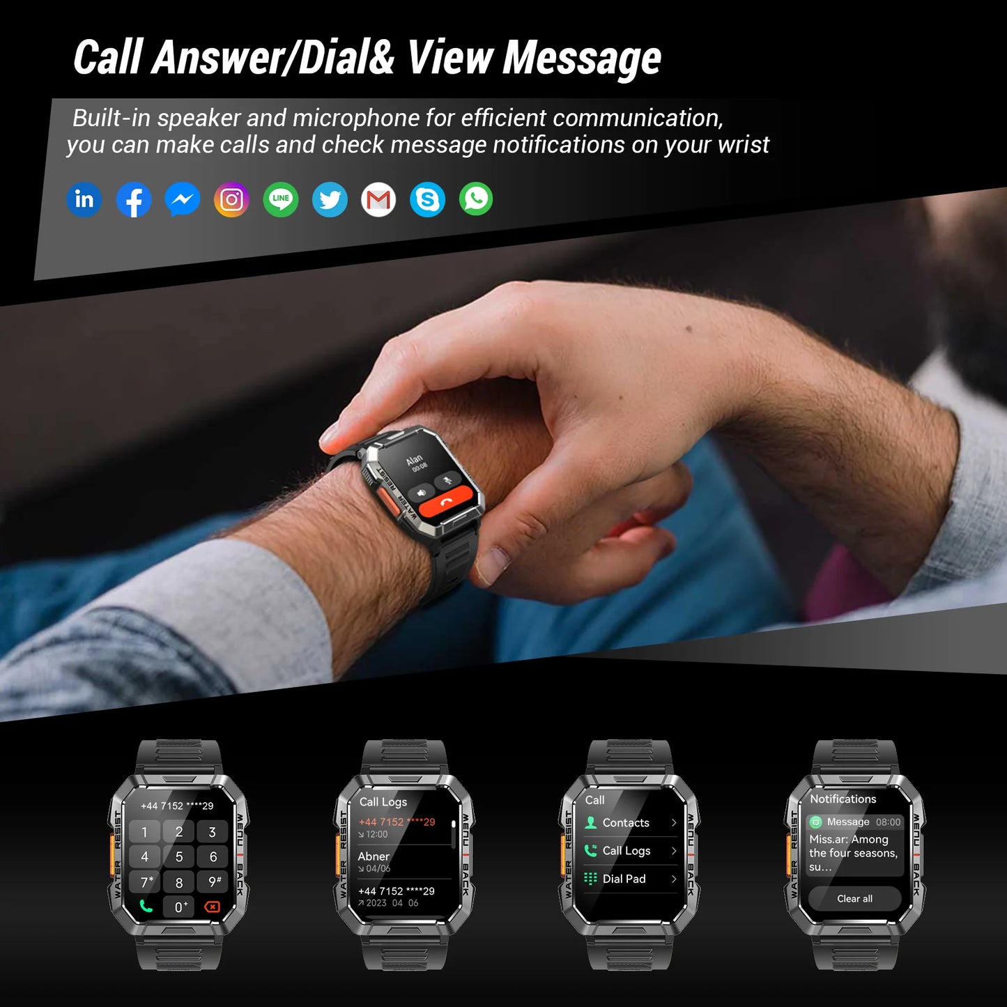 Blackview New Smart Watch 2 Inch HD Display Waterproof Mens