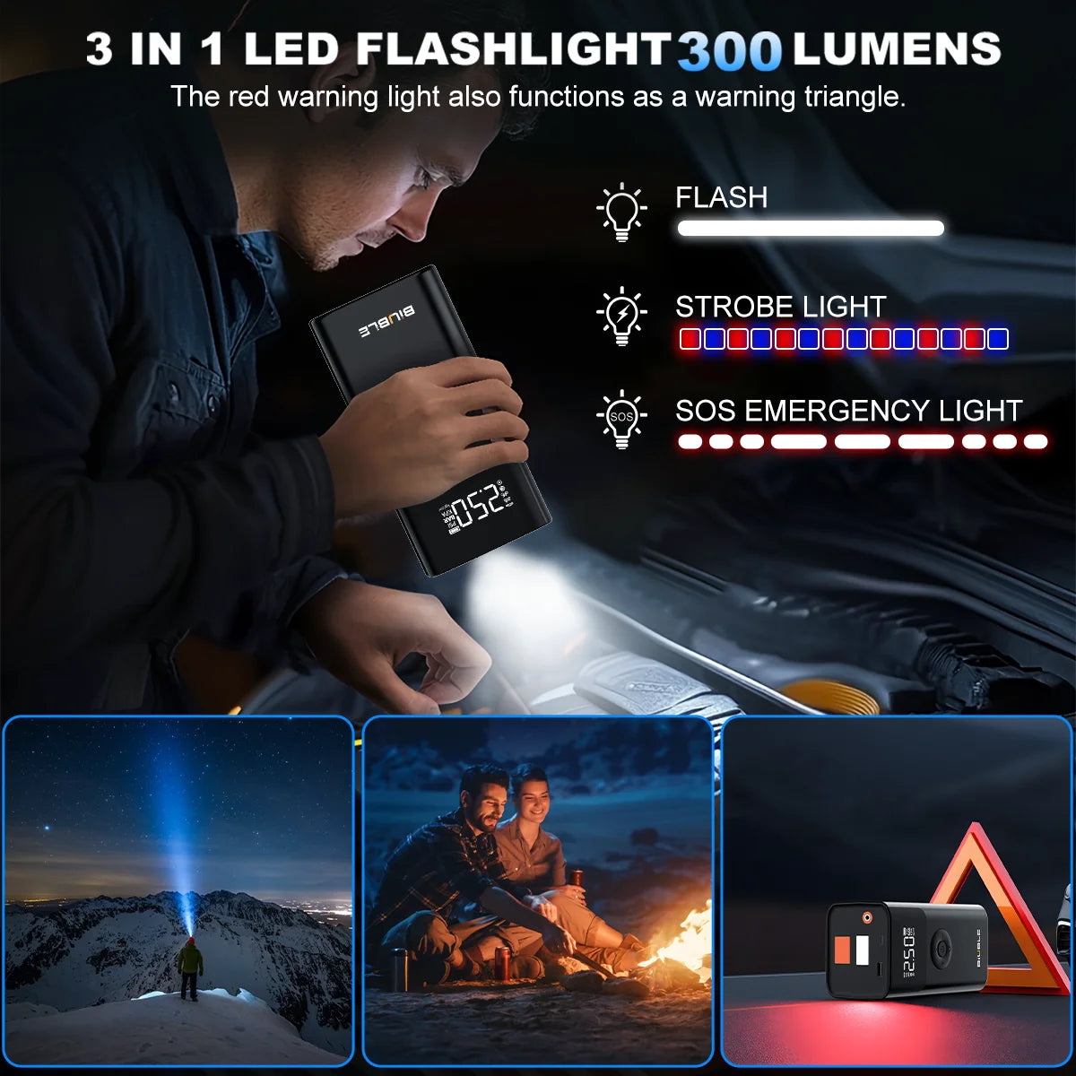 Biuble 8000A Jump Starter 26800mAh USB LED Light For Cars
