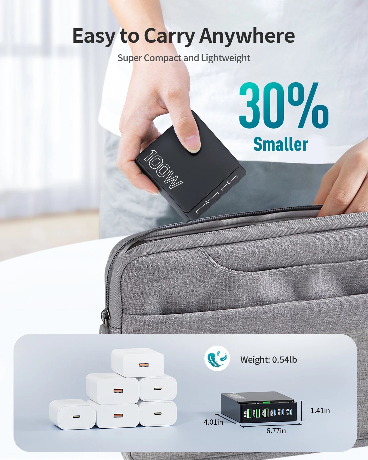 100W 6 Port GaN Quick Charge Hub PD 3.0 Type C USB A Ports