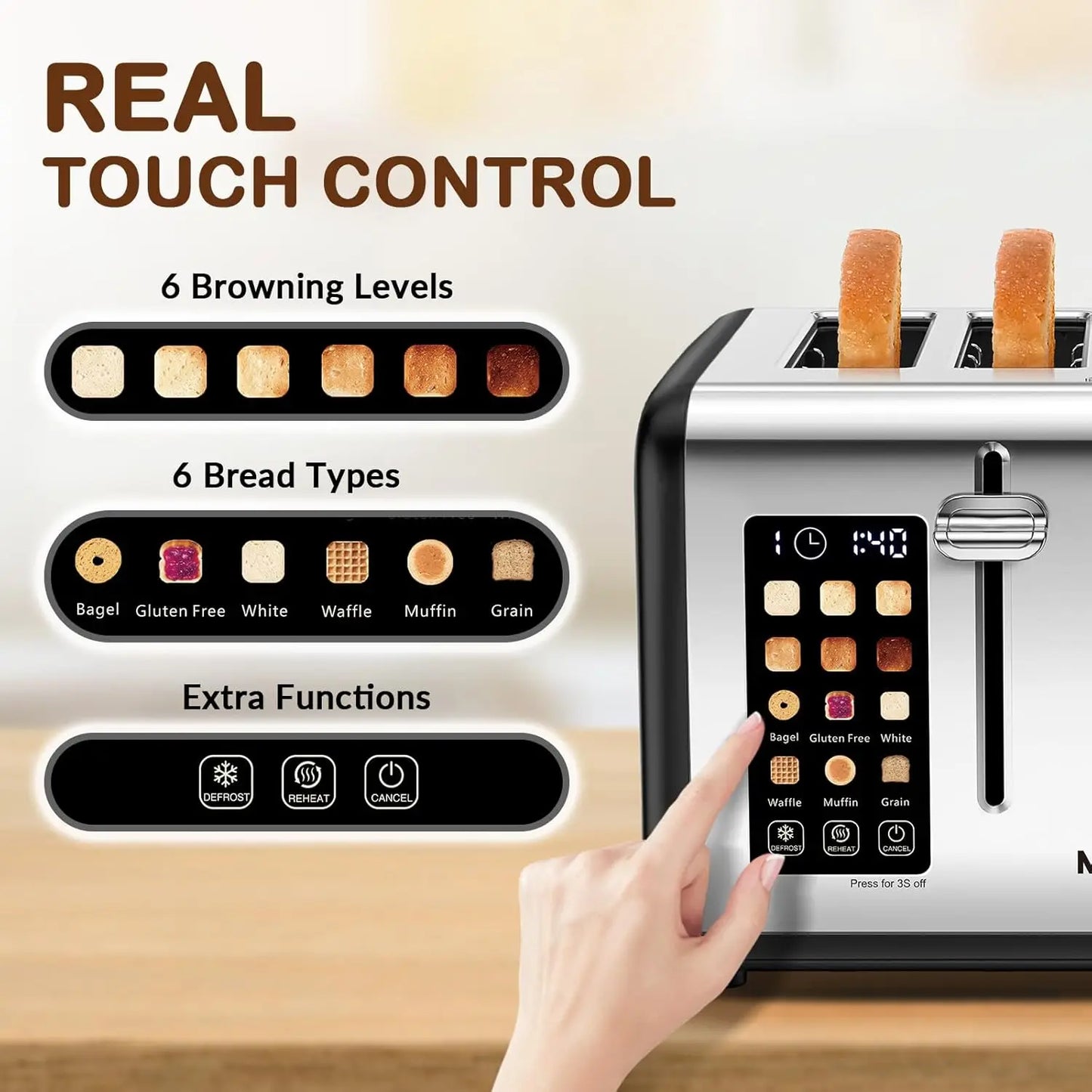 Iosn Toaster With Touch Screen Control Stainless Steel