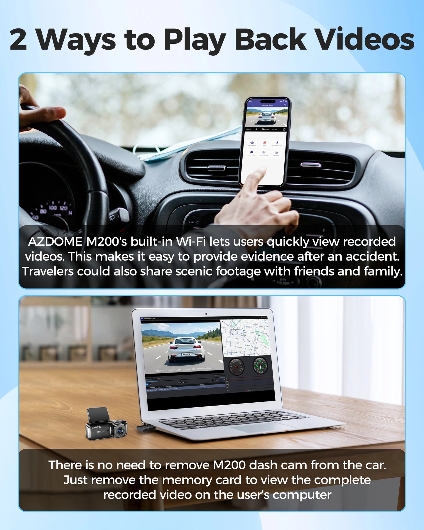 AZDOME M200 Dash Cam 1080P Built In WiFi App Control