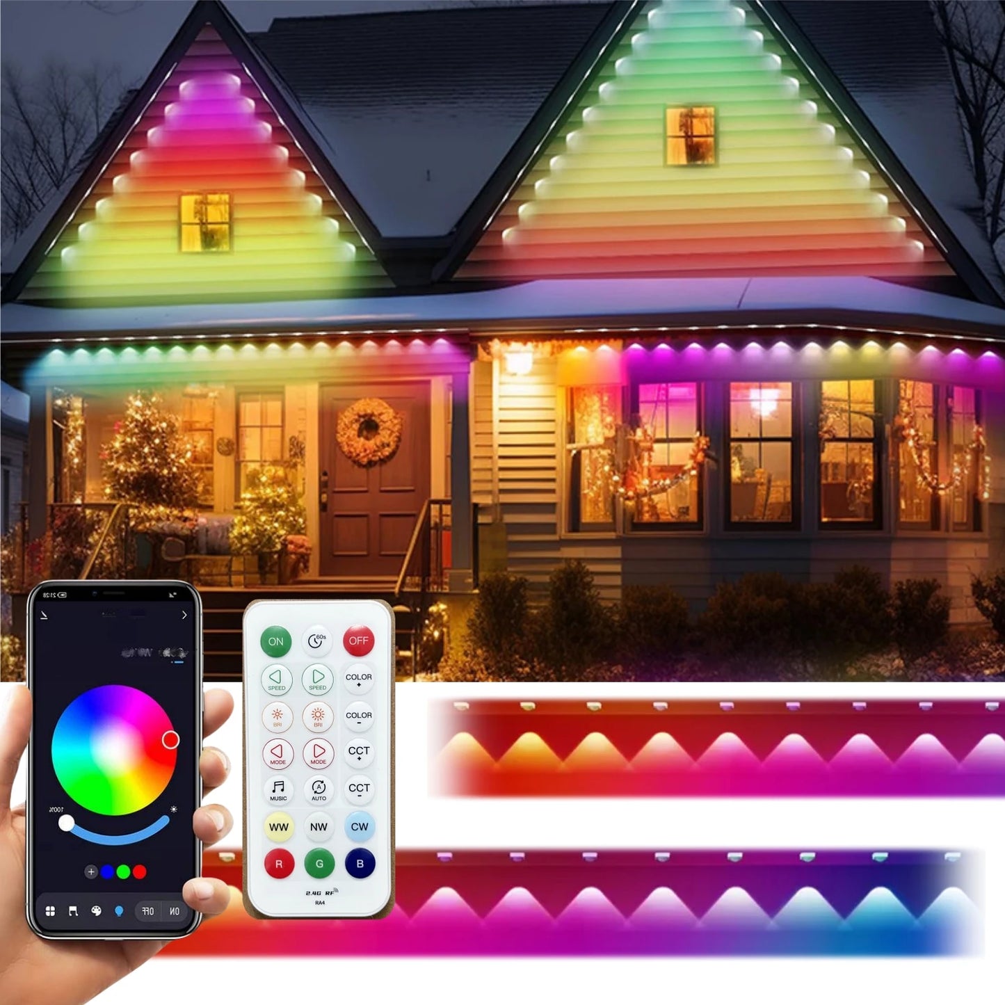 Smart RGBW Outdoor Eave Lights IP67 Waterproof With App Remote