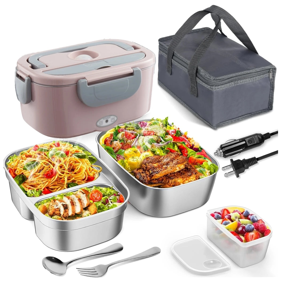 Electric Lunch Box 60W Fast Heated Dual Stainless Steel Containers