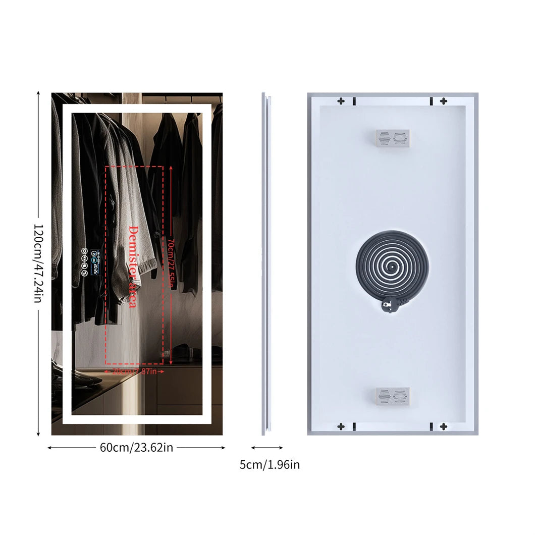 XXL Bathroom Mirror Smart LED Vanity Mirror Wall Mounted with Bluetooth, Digital Display, Back Front Lit,Anti Fog for Hotel Hall