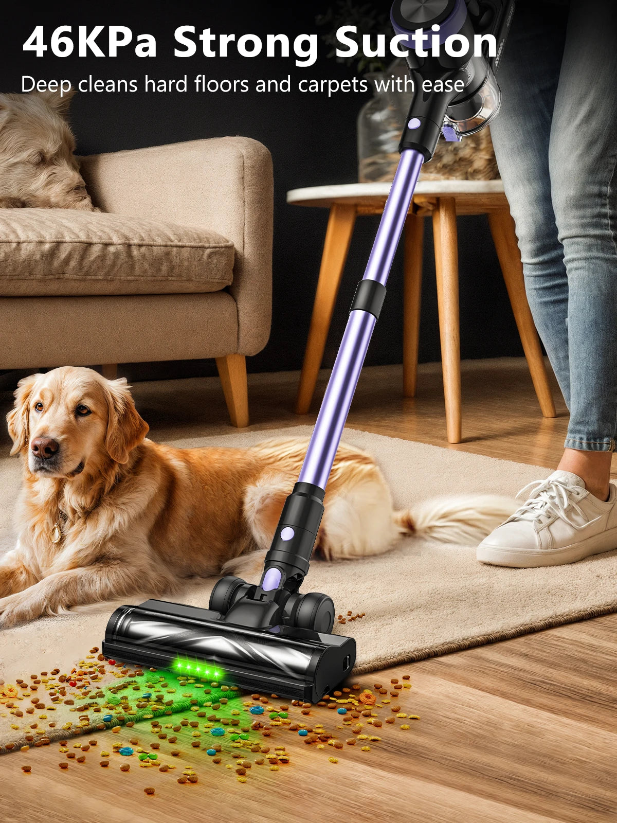 SUXIANGVACC Cordless Vacuum Cleaner 500W 46KPa Self Standing HighEfficiencyPetHairRemoval