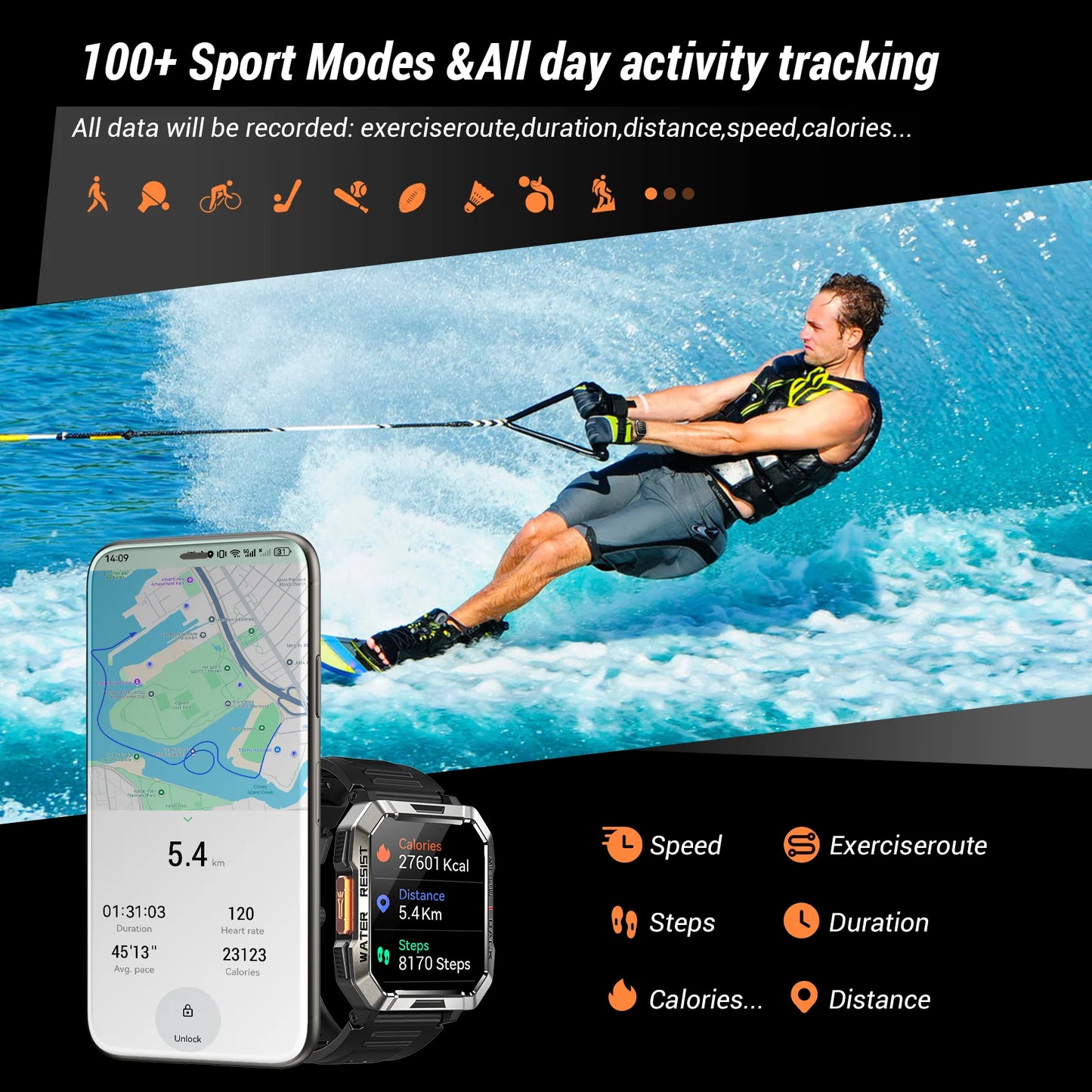 Blackview New Smart Watch 2 Inch HD Display Waterproof Mens