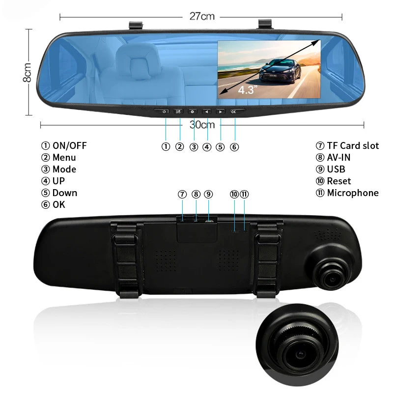 E Ace Dash Cam Four Point Three Inch DVR Mirror Dual Lens