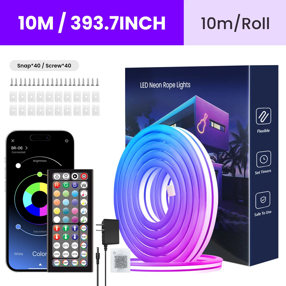 Neon LED Rope Lights Bedroom RGB Strip With Remote App