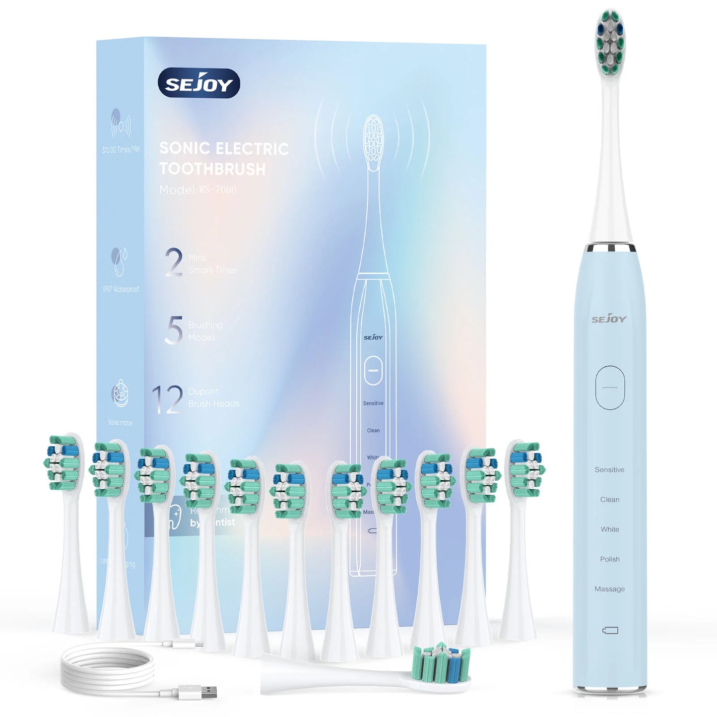 Sejoy Sonic Electric Toothbrush 5 Modes IPX7 Rechargeable