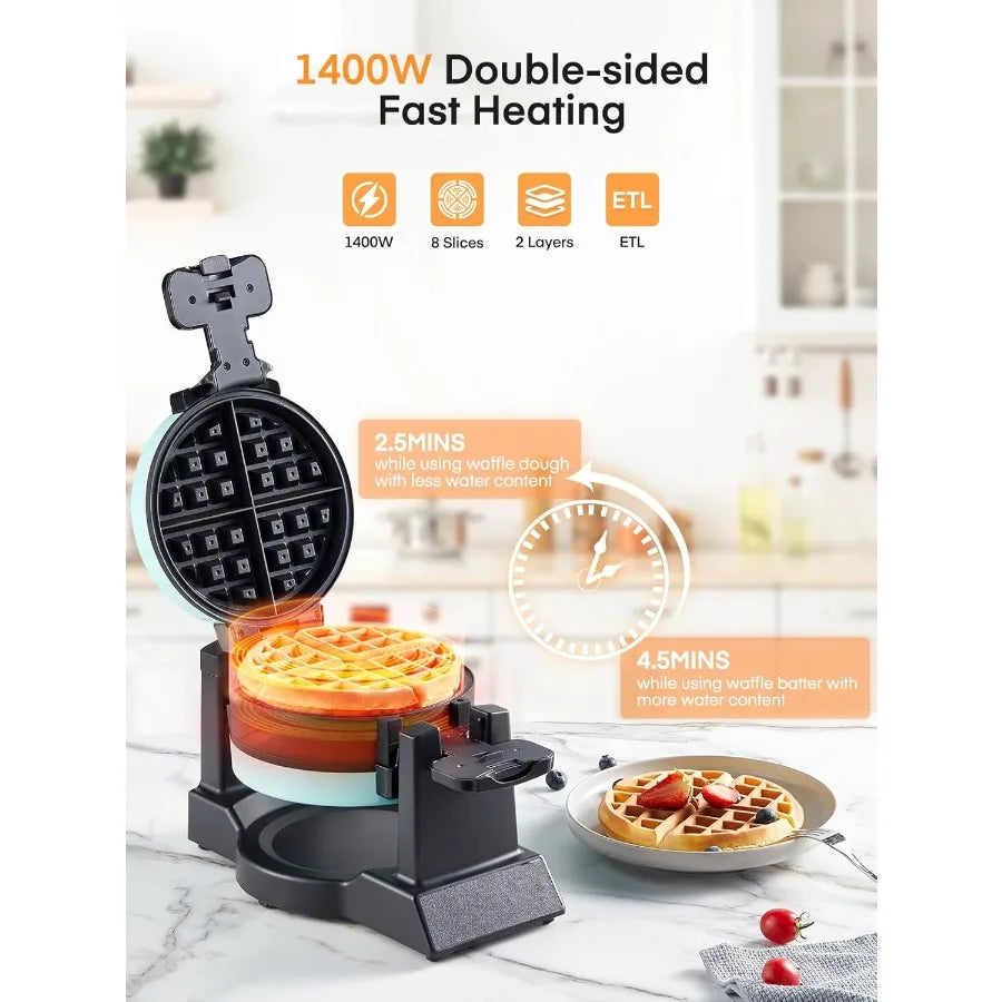 MDNG 1400W Double Belgian Waffle Maker With 180 Flip Function