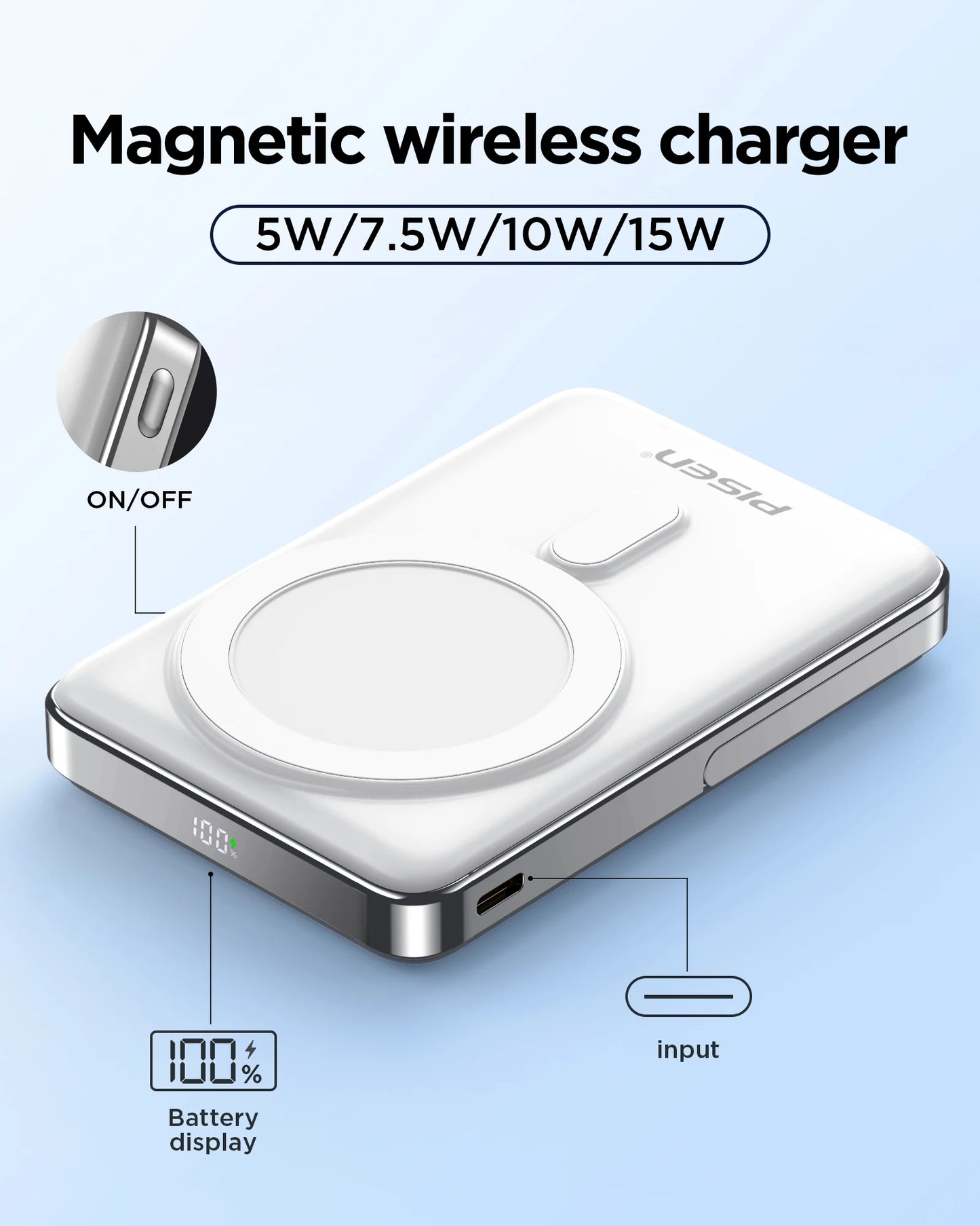 PISEN Magnetic Wireless Power Bank Stand MagSafe 30W USB C