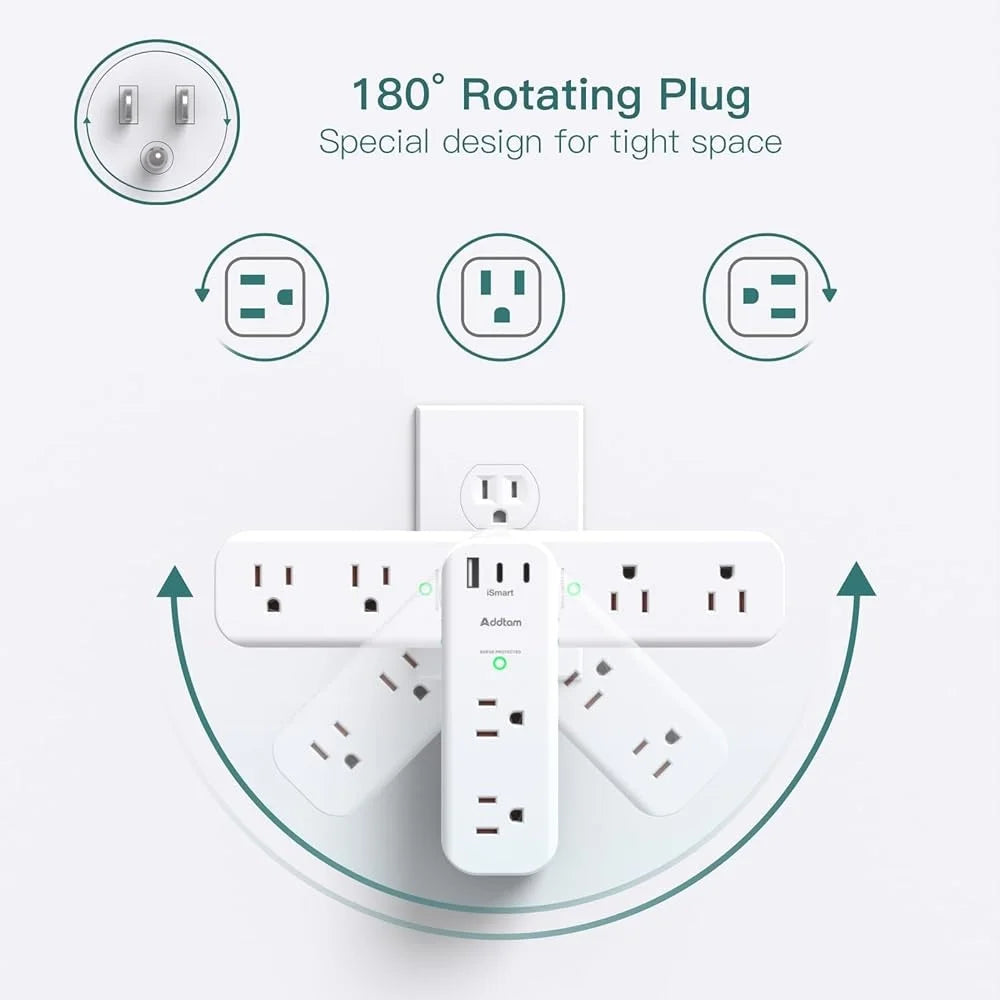 Surge Protector Wall Outlet Extender 6 Outlets 3 USB Ports