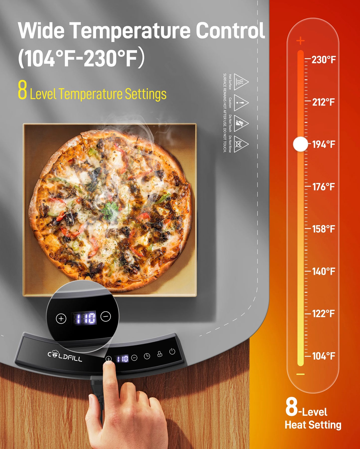 Foldable Portable Smart Electric Warming Tray With 8-Setting Warmer