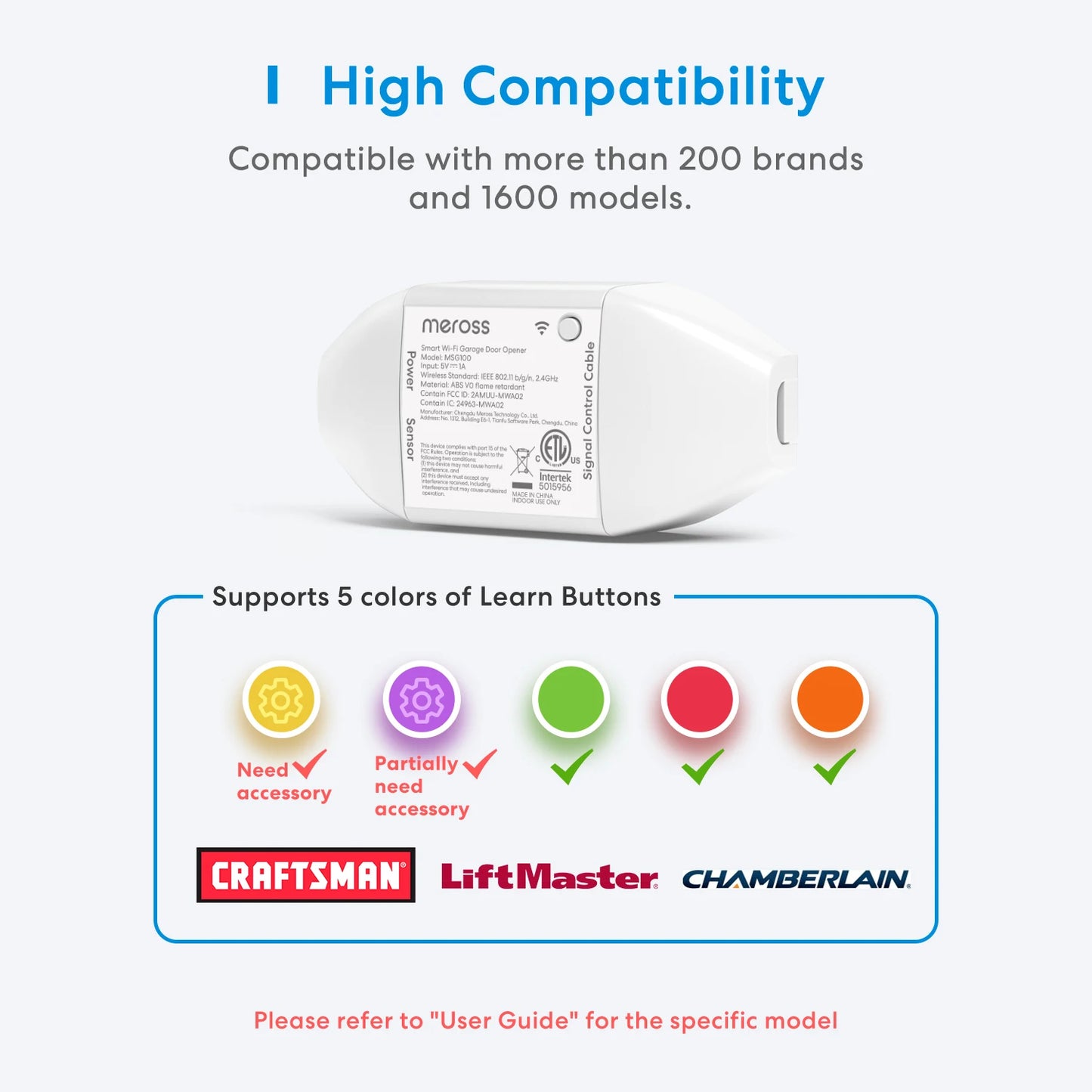 Meross HomeKit Smart WiFi Garage Door Opener With Alarm