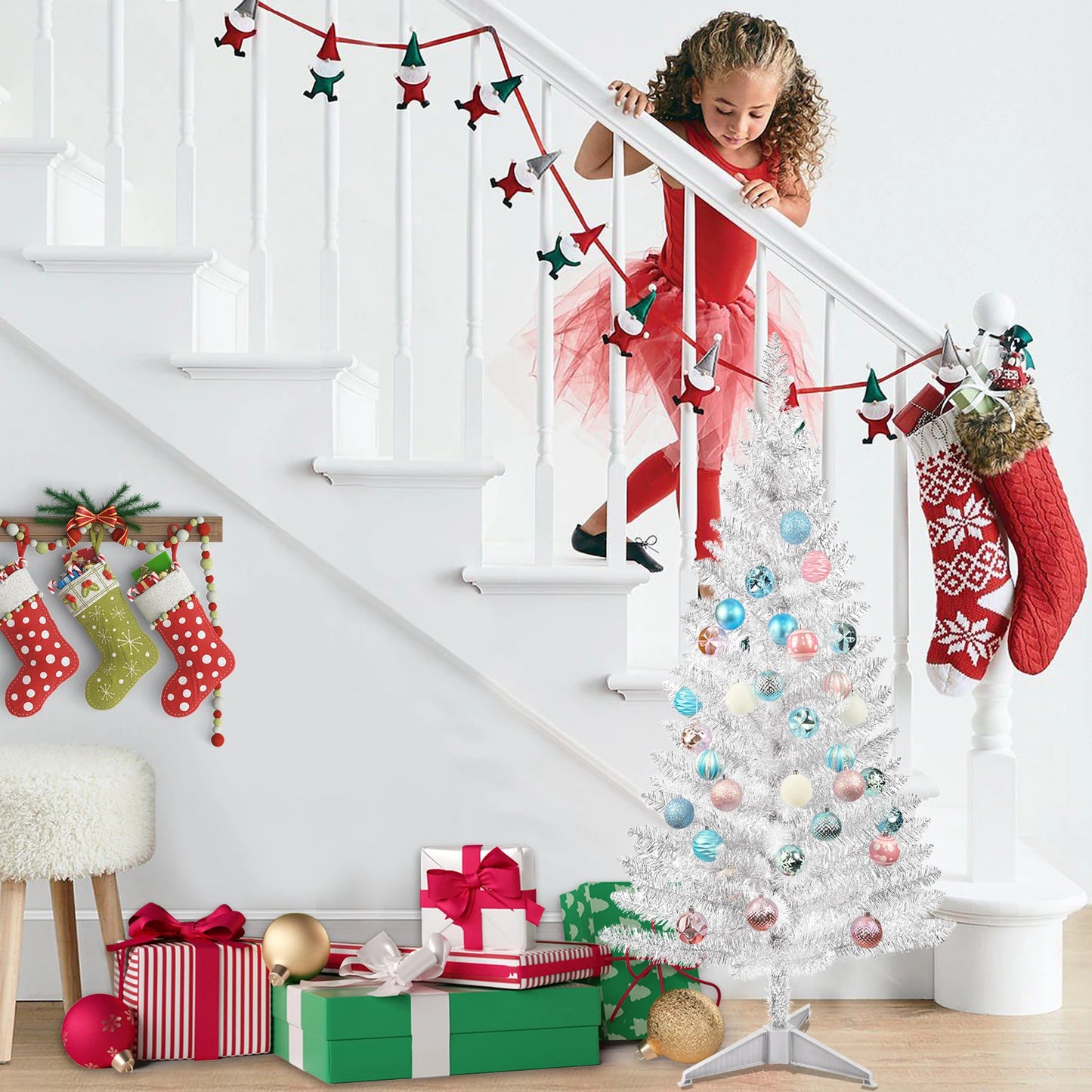 Lixhey Classic Tinsel Christmas Tree With Stable Stand