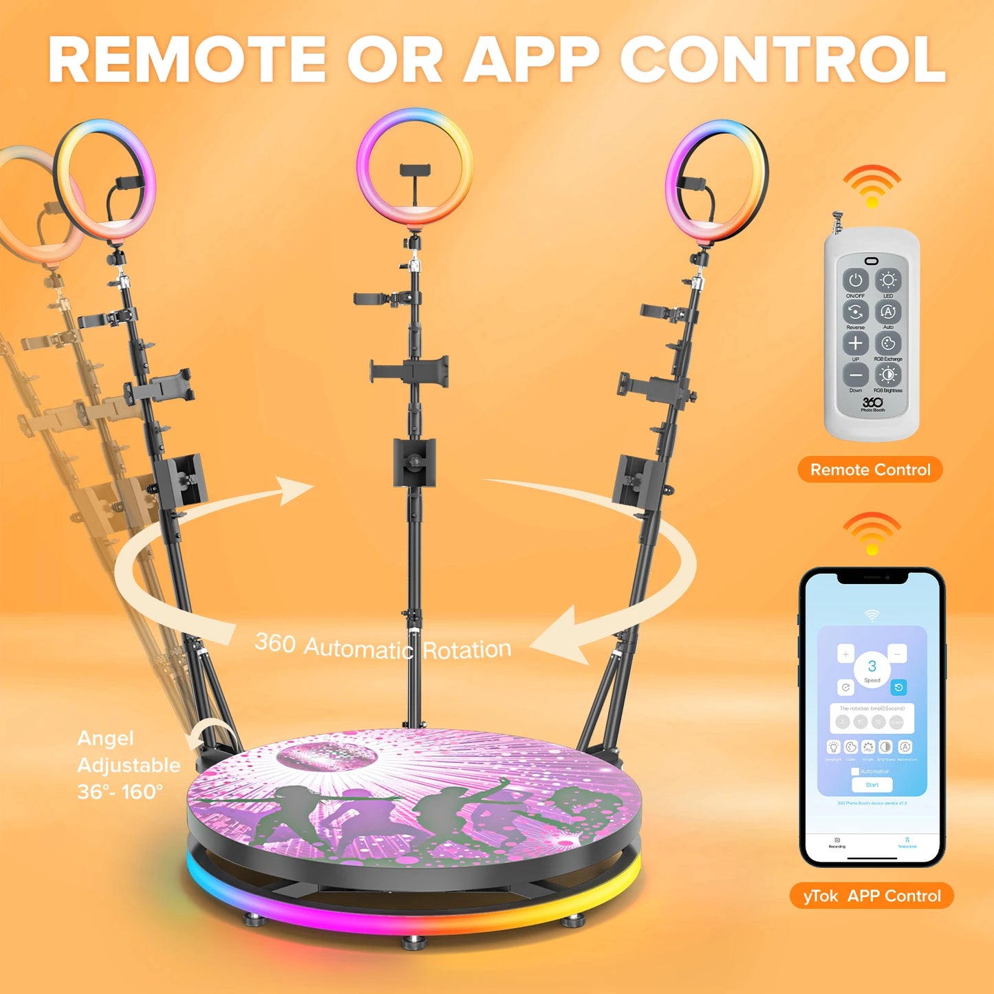 360 Photo Booth Flight Case RGB Ring Light App Remote