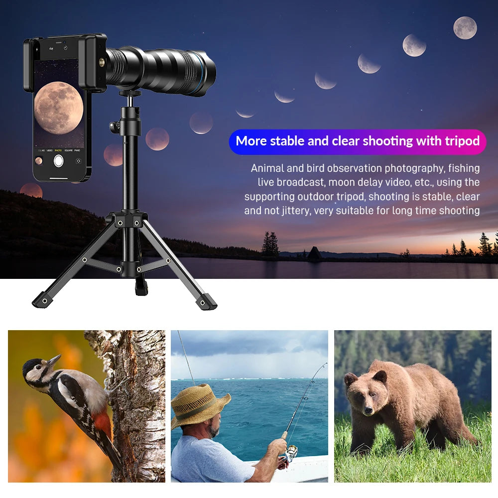 Apexel 36X Telephoto Lens With Tripod For iPhone Samsung